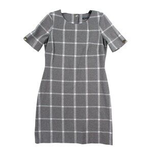 Tommy Hilfiger Gray & White Plaid Short Sleeve Knee-Length Dress Size 8